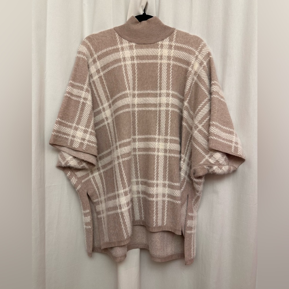 Rachel Zoe Plaid Beige Poncho